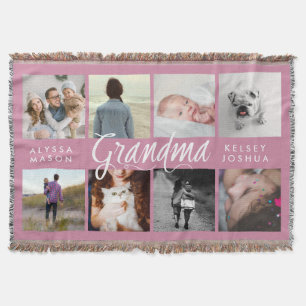 Modern Photo Blanket for Grandma   Pink and White