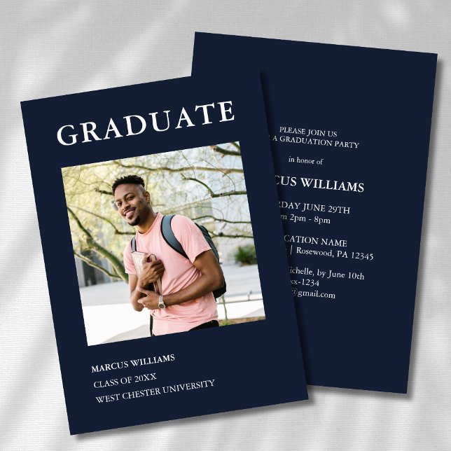 Modern Photo Blue 2025 Graduation Invitation (Creator Uploaded)