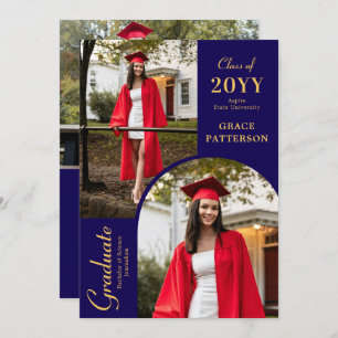 Modern Photo Blue Gold Graduation Announcement
