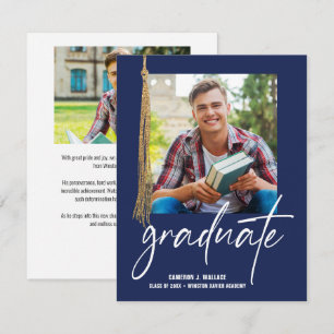 Modern Photo Blue Gold Tassel Graduation Senior Announcement