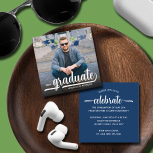 Modern Photo Blue Graduation Enclosure Card