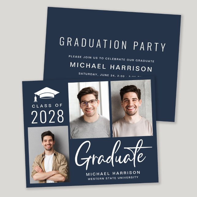 Modern Photo Blue Graduation Party Invitation (Creator Uploaded)