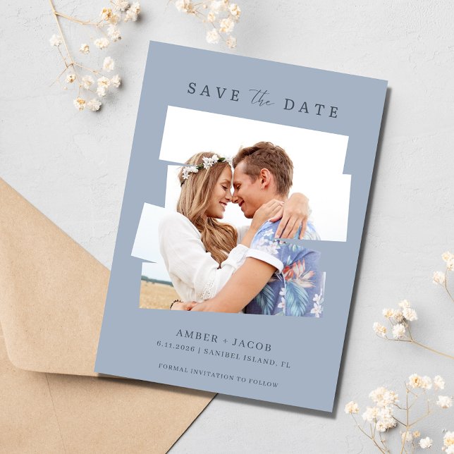 Modern Photo Blue Wedding Save The Date (Creator Uploaded)