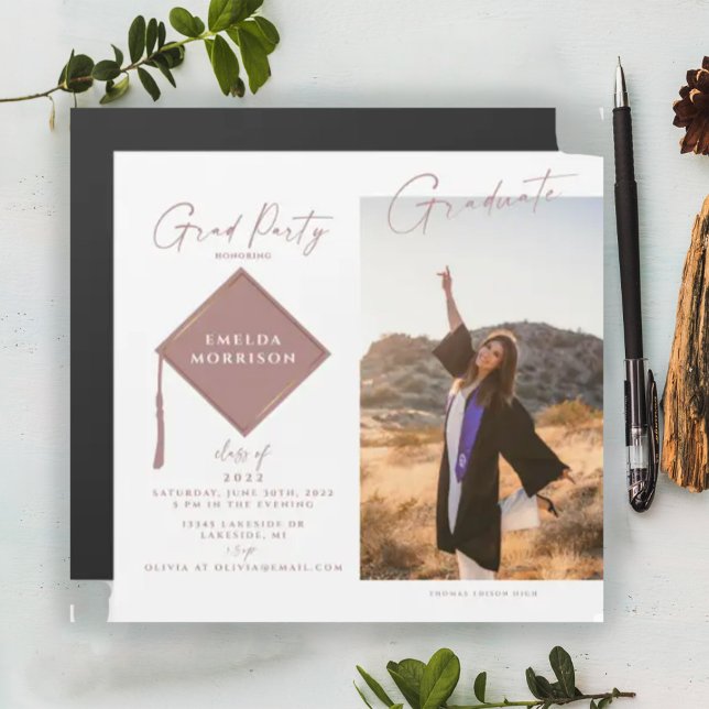 Modern Photo Blush Grad Party Magnetic Invitation (Creator Uploaded)