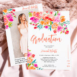 Modern photo Boho orange floral graduation Invitation<br><div class="desc">Boho orange floral graduation open house invitation featuring pretty hand painted orange,  pink and yellow flowers watercolor illustration with a modern elegant script font ,  with bohemian greenery foliage. Perfect for Spring,  summer outdoors garden party</div>