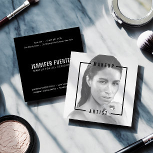 Modern photo bold black typography makeup artist square business card