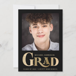 Modern Photo Bold Gold Typography Black Graduation Announcement