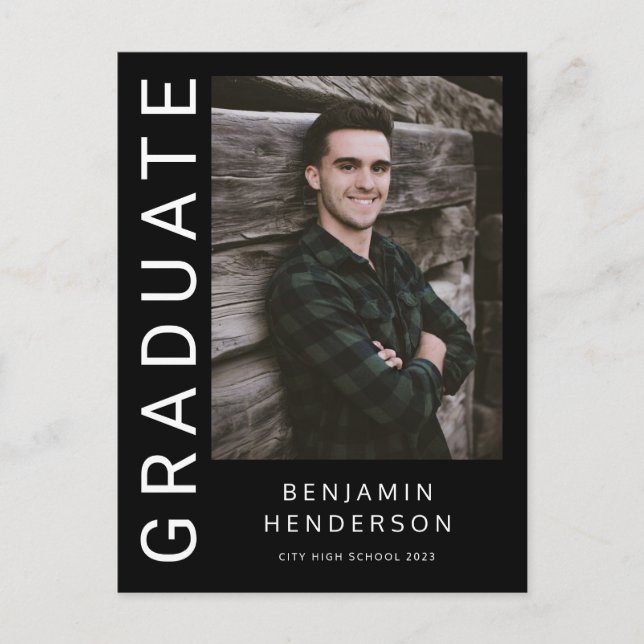 Modern Photo Boy 2023 Graduation Announcement Postcard (Front)