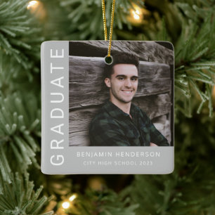 Modern Photo Boy 2023 Graduation Ceramic Ornament