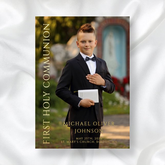 Modern Photo Boy First Holy Communion Gold (Modern Photo Boy First Holy Communion Gold Foil Invitation)