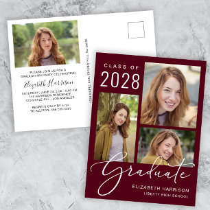 Modern Photo Burgundy Graduation Party Invitation Postcard