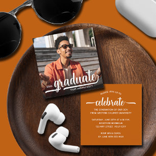 Modern Photo Burnt Orange Graduation Party Enclosure Card