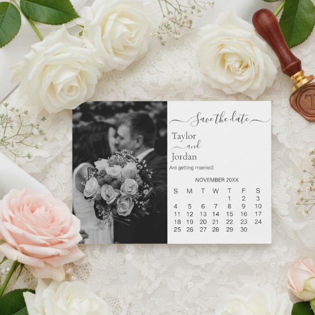 Modern Photo Calendar | Minimalist Black and White Save The Date (Creator Uploaded)