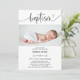 Modern Photo Calligraphy Baptism  Invitation