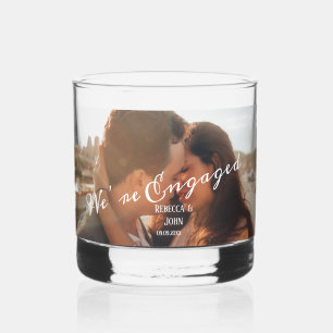 Modern Photo Calligraphy Engagement Wedding  Whiskey Glass
