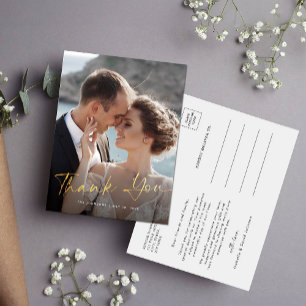 Modern Photo Calligraphy Script Wedding Thank You Postcard