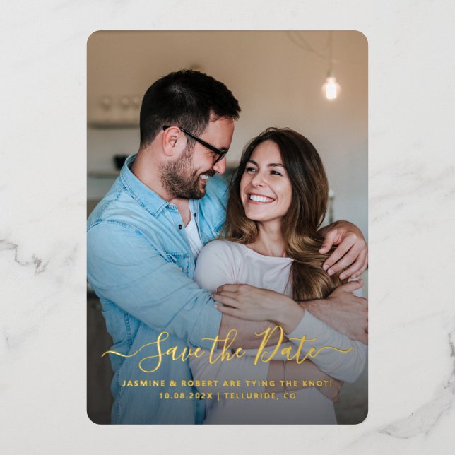 Modern Photo Calligraphy Wedding Save the Date (Front)