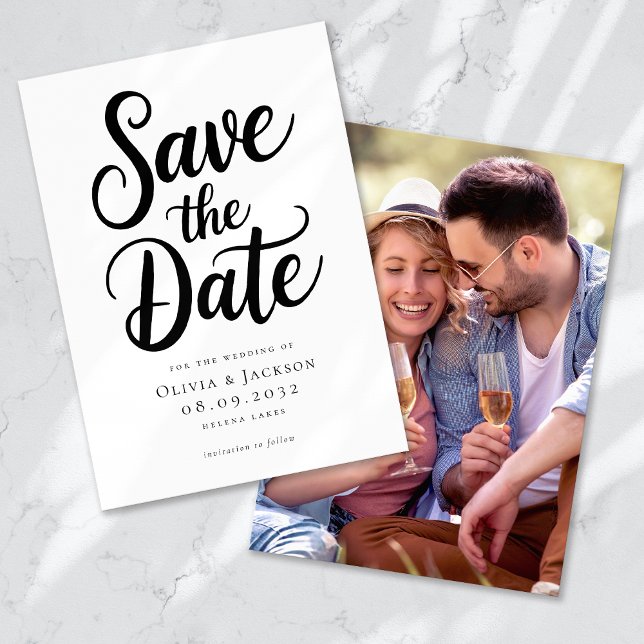Modern Photo Calligraphy Wedding Save The Date (Creator Uploaded)