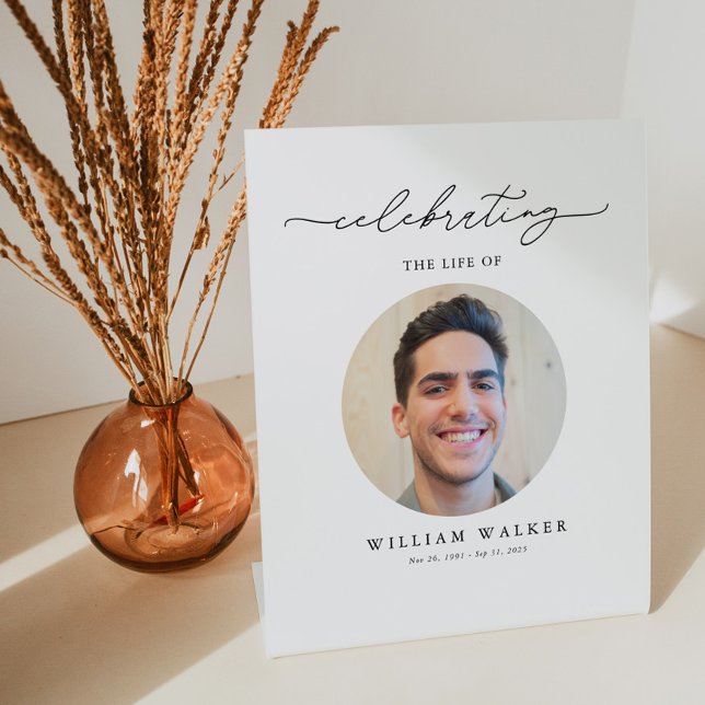 Modern Photo Celebration Of Life Pedestal Sign (Creator Uploaded)