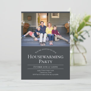 Modern Photo Charcoal Grey Housewarming Invitation