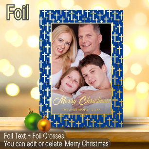 Modern photo Christmas elegant cross navy blue