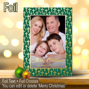 Modern photo Christmas elegant cross script green