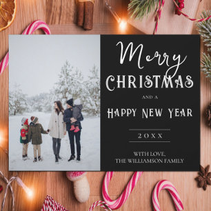 Modern Photo Christmas Holiday Card Black