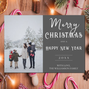 Modern Photo Christmas Holiday Card   Grey