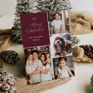 Modern Photo Christmas Holiday Card Maroon