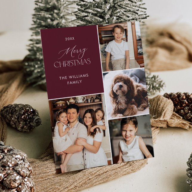 Modern Photo Christmas Holiday Card Maroon (Creator Uploaded)