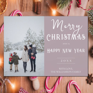 Modern Photo Christmas Holiday Card   Pink