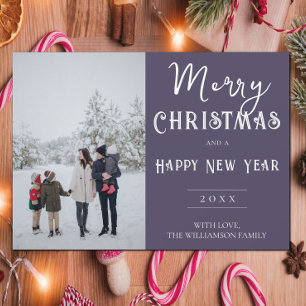 Modern Photo Christmas Holiday Card   Purple