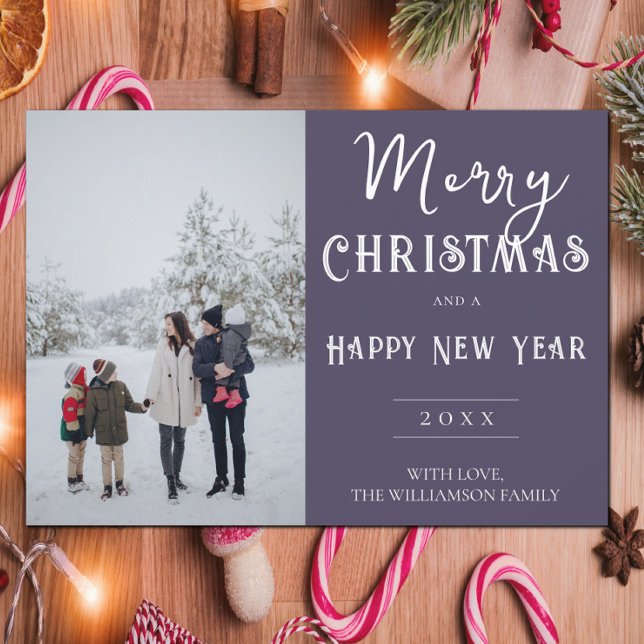 Modern Photo Christmas Holiday Card | Purple (Purple Modern Photo Christmas Holiday Card)