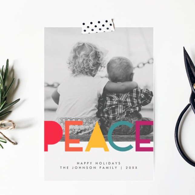 Modern Photo Christmas Holiday Card, Rainbow Peace (Creator Uploaded)