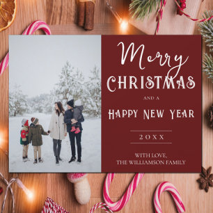 Modern Photo Christmas Holiday Card   Red