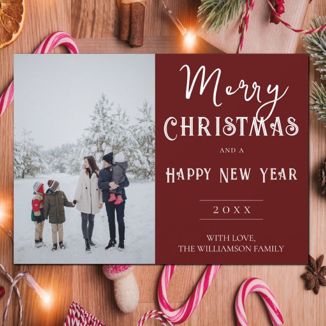 Modern Photo Christmas Holiday Card | Red (Red Modern Photo Christmas Holiday Card)