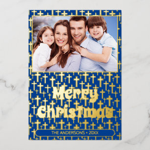 Modern photo Christmas Jesus cross regal navy blue