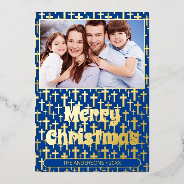 Modern photo Christmas Jesus cross regal navy blue (Front)