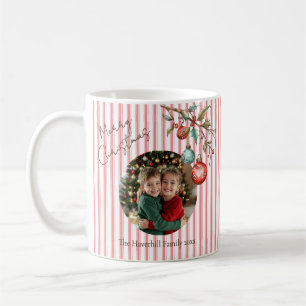 Modern Photo Christmas Preppy Pink Stripe Coffee Mug