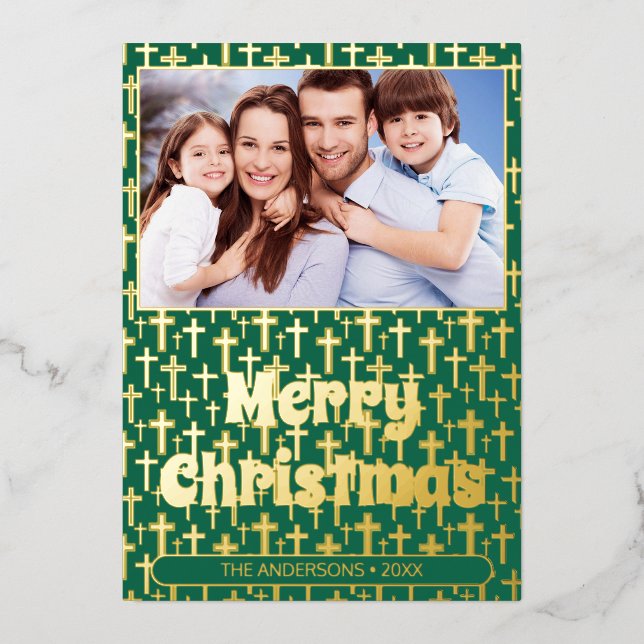 Modern photo Christmas script Jesus cross green (Front)