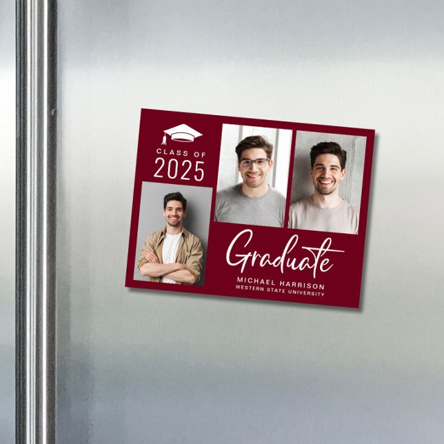 Modern Photo Class of 2025 Burgundy Graduation Magnetic Invitation (Creator Uploaded)