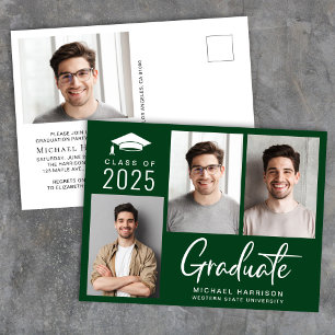Modern Photo Class of 2025 Green Graduation Party Invitation Postcard