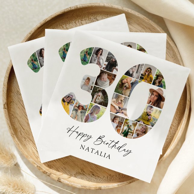 Modern Photo Collage 30th Birthday Napkins (Creator Uploaded)