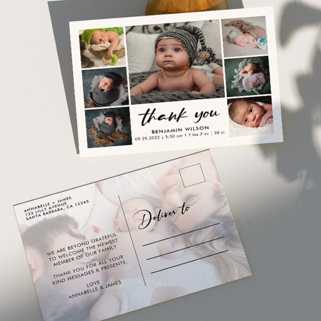 Modern Photo Collage Baby Thank You Announcement Postcard (Creator Uploaded)