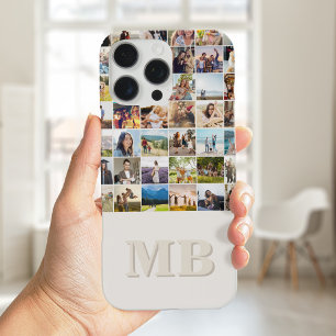 Modern Photo Collage Beige Initial Monogram iPhone 16 Pro Max Case