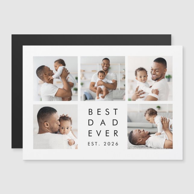 Modern Photo Collage Best Dad Ever Magnet Card (Front/Back)
