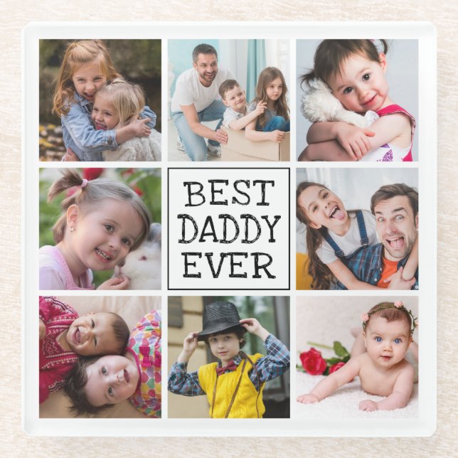 Modern Photo Collage | Best Daddy Ever Glass Coaster (Front)
