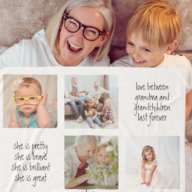 Modern Photo Collage Best Grandma Ever Mothers Day Sherpa Blanket (Creator Uploaded)