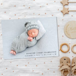 Modern Photo Collage Birth Announcement<br><div class="desc">Minimal photo collage baby girl or baby boy birth announcement. Your newborn's photo fills the front, overlayed by his or her name, arrival date and birth stats in simple, modern typography (you can move the text around to suit your photo by selecting "edit using the design too"). On the reverse...</div>