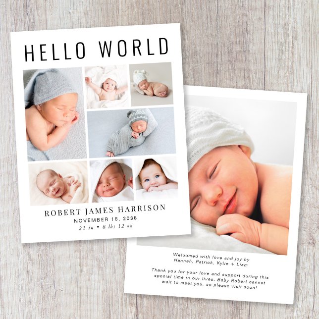 Modern Photo Collage Birth Announcement (Announce the arrival of your precious baby in a way that is as beautiful and unique as they are)